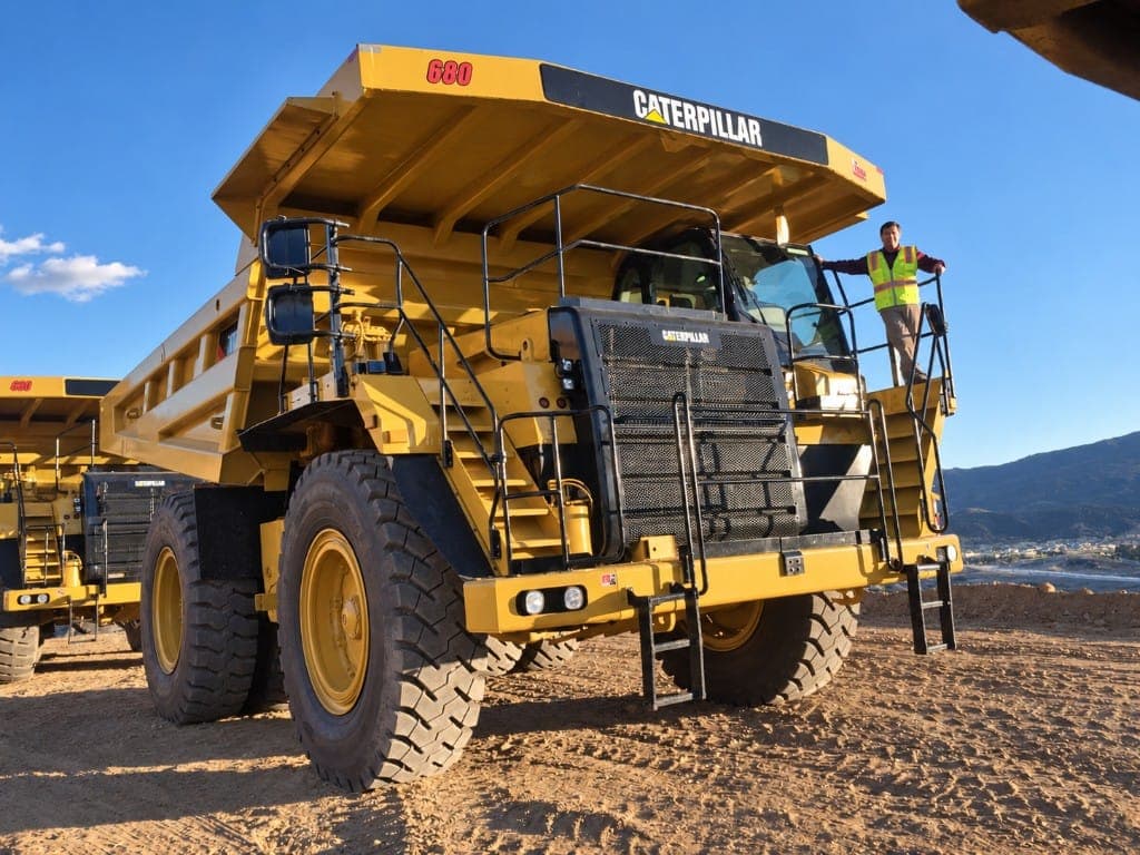 Brian Woods standing on a Caterpillar haul truck at a land development site
